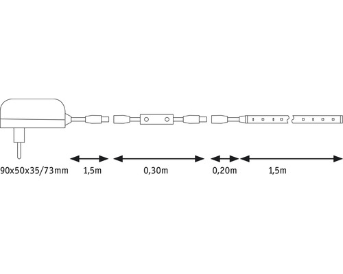 Obrázok LED svetelnej reťaze so zástrčkou a rozmermi