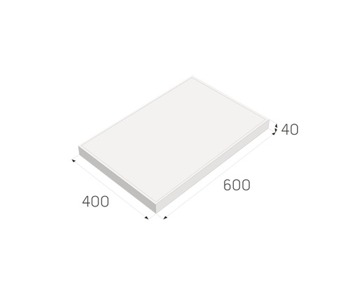 Obdĺžniková stavebná doska s rozmermi 400 x 600 x 40 milimetrov.
