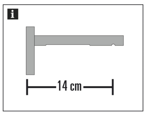 Technický výkres nástenného držiaka police s dĺžkou 14 centimetrov