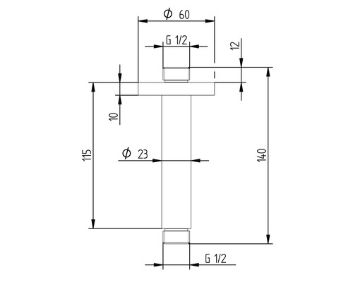 Technický nákres ventilu s rozmermi