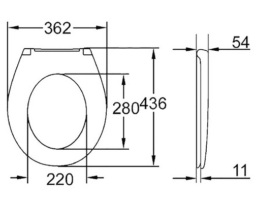 Technický nákres WC sedadla s rozmermi