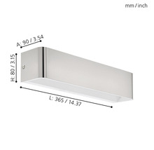 Nástenné svietidlo s rozmermi 365 x 90 x 80 milimetrov.