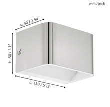 Kovové nástenné svietidlo s rozmermi