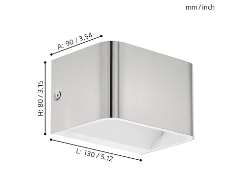 Kovové nástenné svietidlo s rozmermi