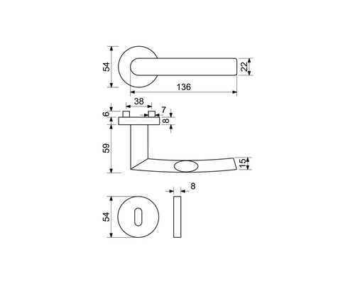 Technický nákres kľučky dverí s rozmermi