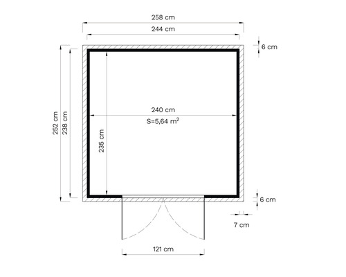 Pôdorys s rozmermi záhradného domčeka