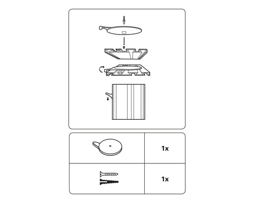 Montážny návod pre produkt, ktorý obsahuje kryt, držiak a skrutky.