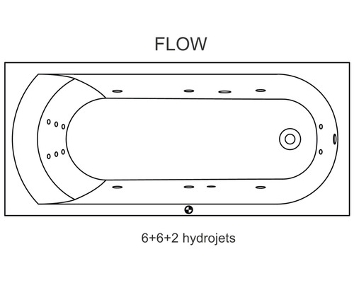 Pohľad zhora na vaňu so 6+6+2 hydromasážnymi tryskami