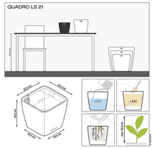 Rozmery a objemy kvetináča Lechuza Quadro LS 21.