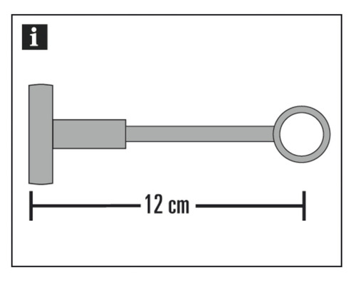 Technický nákres držiaka záclonovej tyče s rozmerom 12 cm