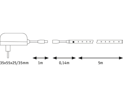 LED pásik so zdrojom napájania a rozmermi