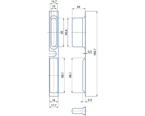 Technický výkres okenné kľučky s rozmermi