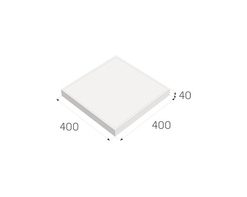 Ilustrácia štvorcovej dosky s rozmermi 400 x 400 x 40 milimetrov.