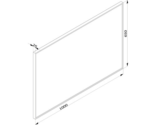 Technický nákres stenového panela s rozmermi 1000 x 650 x 25 milimetrov.