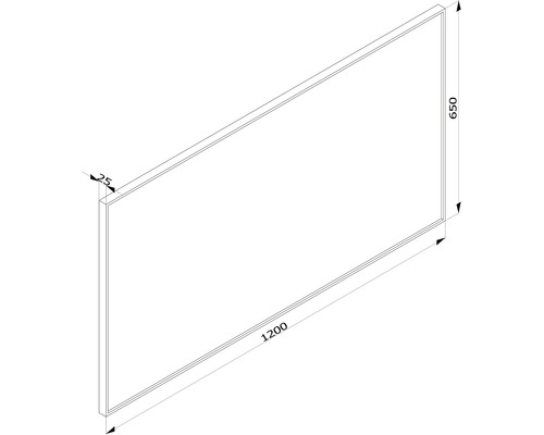 Technický nákres obkladu steny s rozmermi 1200 x 650 x 25 milimetrov