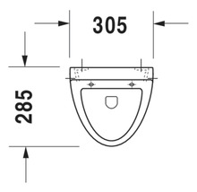 Technický nákres závesného WC s rozmermi 305 a 285