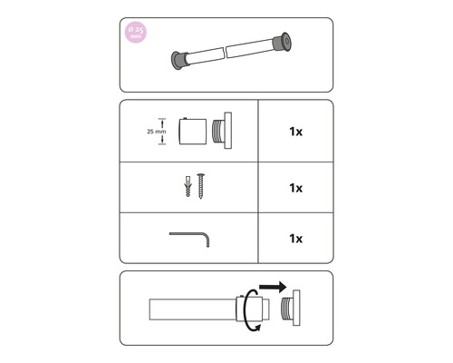 Návod na inštaláciu záclonovej tyče s priemerom 25 milimetrov