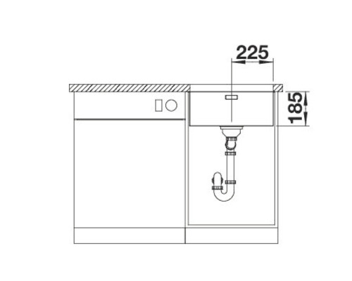 Nákres skrinky pod umývadlo s rozmermi 225 a 185.