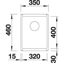 Technický nákres drezu s rozmermi 350, 460, 320, 400, 30 a 15.