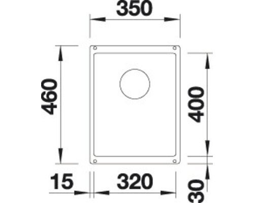 Technický nákres drezu s rozmermi 350, 460, 320, 400, 30 a 15.
