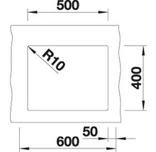 Technický výkres s rozmermi 500, 400 a 600 a R10