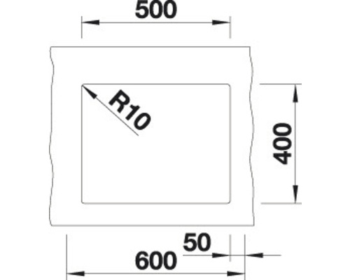 Technický výkres s rozmermi 500, 400 a 600 a R10