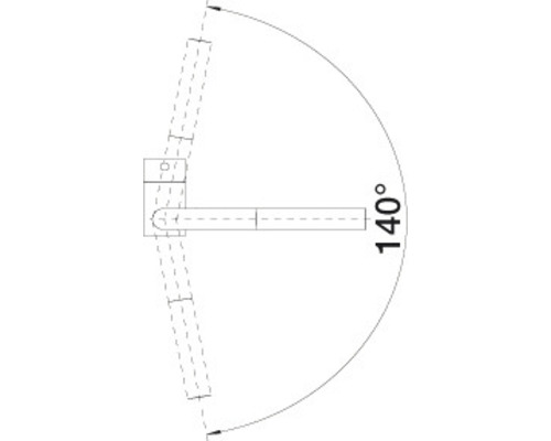 Diagram kľučky dverí s rozsahom otáčania 140 stupňov