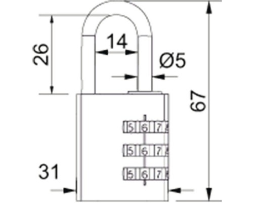Technický výkres číselného zámku s údajmi o veľkosti