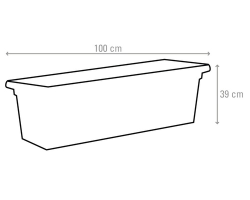 Ilustrácia kvetináča s rozmermi 100 cm dĺžka a 39 cm výška