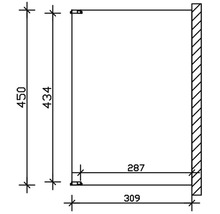 Technický nákres skrine s rozmermi 450 x 309 x 287 milimetrov.
