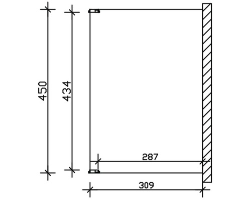 Technický nákres skrine s rozmermi 450 x 309 x 287 milimetrov.