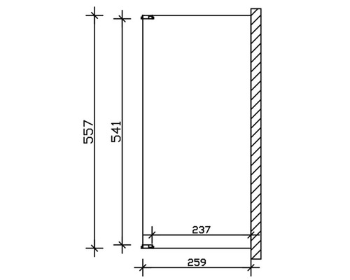 Technický nákres skrine s rozmermi 557, 541, 259 a 237.