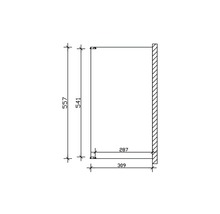 Technický nákres skrine s rozmermi 557 x 541 x 287 x 309 mm.