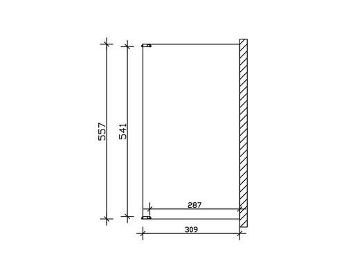 Technický nákres skrine s rozmermi 557 x 541 x 287 x 309 mm.