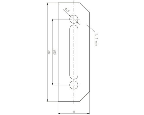 Technický výkres kovového dielu s rozmermi.
