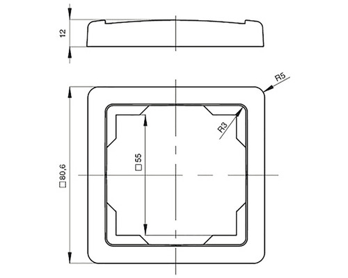 Technický nákres štvorcového rámu s rozmermi
