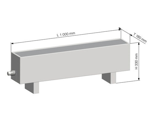 Technický výkres radiátora s rozmermi 1000 x 180 x 330 milimetrov