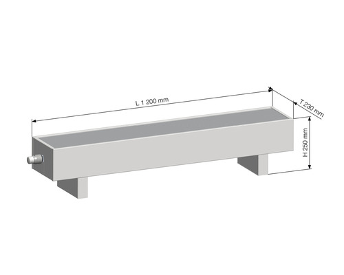 Obrázok obdĺžnikovej vane s rozmermi 1200 x 230 x 250 milimetrov.