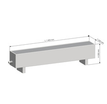 Strešný žľab s rozmermi dĺžka 1400 mm, hĺbka 230 mm a výška 330 mm