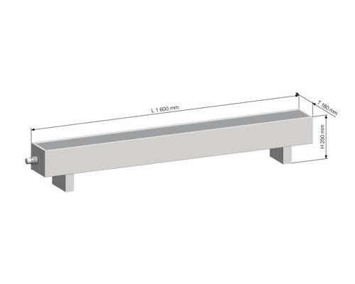 Dlhý kvetináč s rozmermi 1600 mm dĺžka, 180 mm hĺbka a 250 mm výška