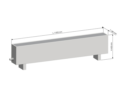 Kovový odkvap s rozmermi 1600 x 400 x 180 milimetrov