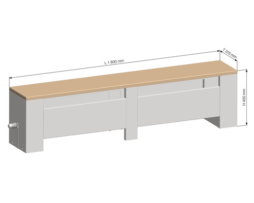 Kryt radiátora s rozmermi 1800 mm dĺžka, 315 mm hĺbka a 450 mm výška