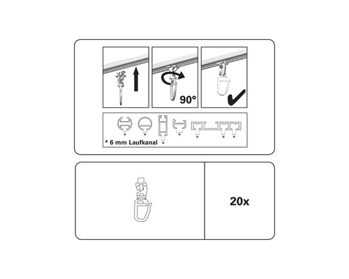 Návod na montáž koliesok na závesy, 20 kusov