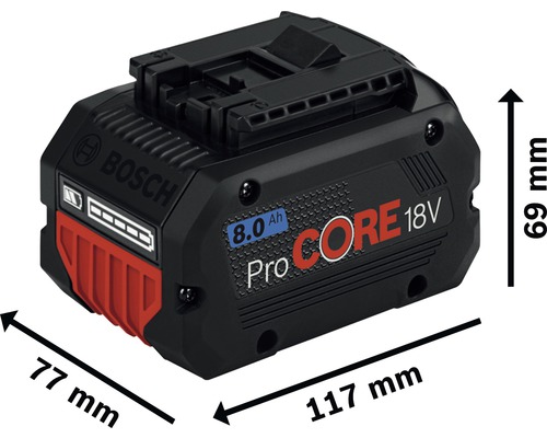 Batéria Bosch ProCore 18V 8.0 Ah s rozmermi 77 mm x 117 mm x 69 mm
