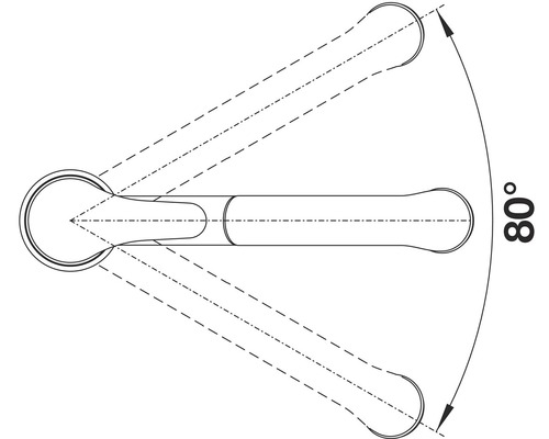 Ilustrácia kľúča na náradie s rozsahom otáčania 80 stupňov.