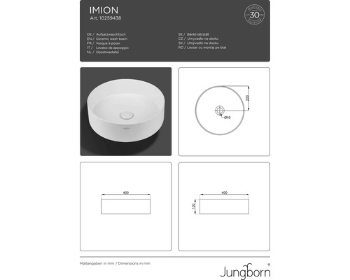 Keramické umývadlo na dosku s rozmermi