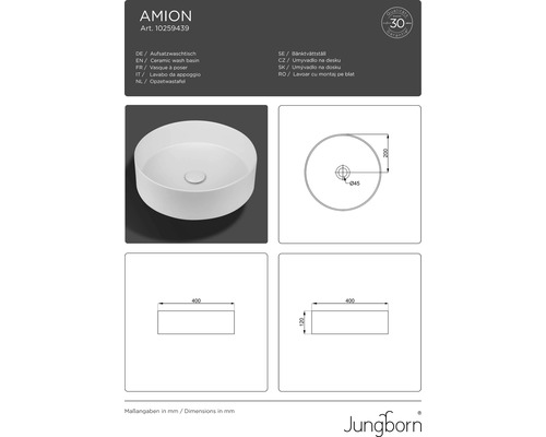 Keramické umývadlo na dosku s rozmermi