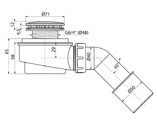 Technický nákres sifónu s rozmermi