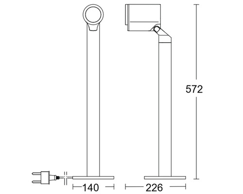 Technický nákres stojacej lampy s rozmermi