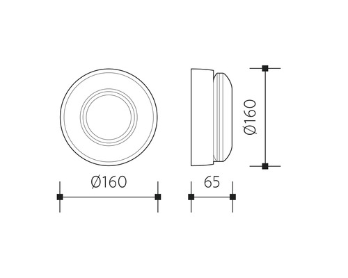 Technický výkres okrúhleho svietidla s rozmermi